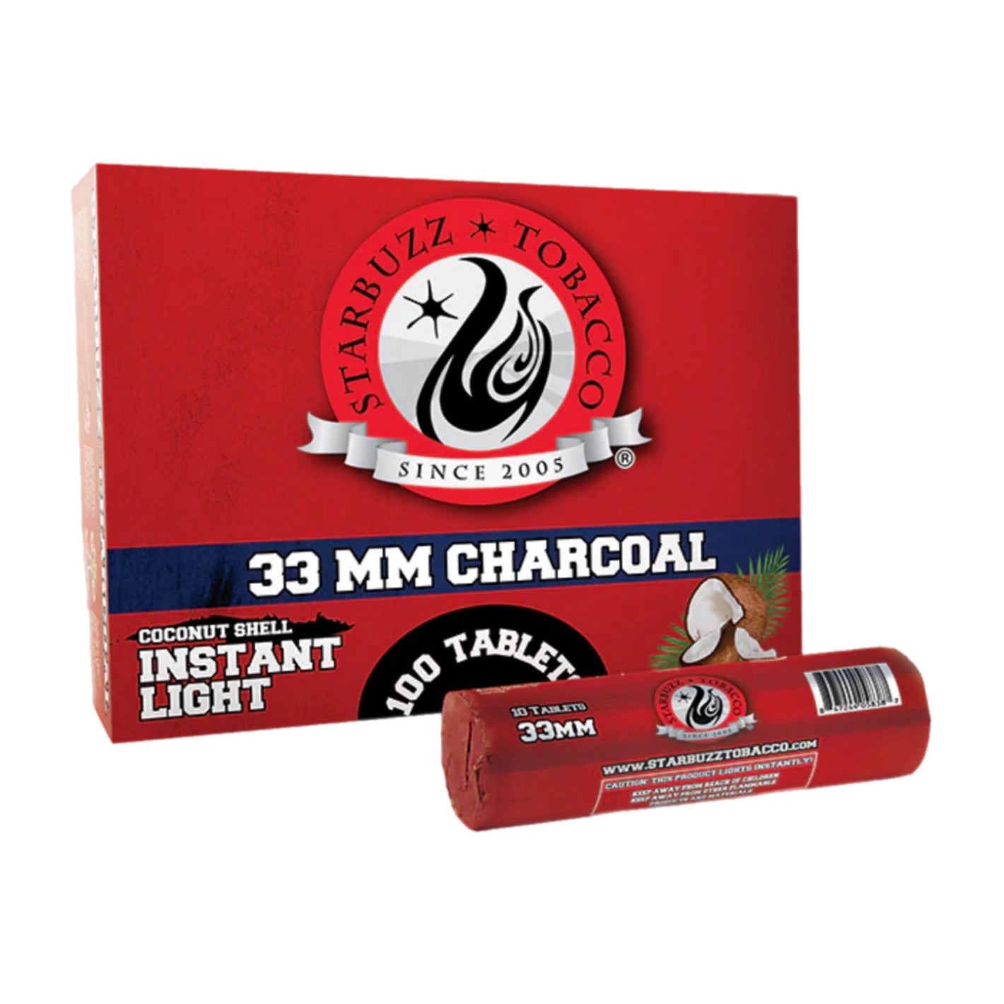 Starbuzz Charcoal 100 Pieces Quick Light Coconut Hookah Coal 33 MM Box - SoBe Hookah