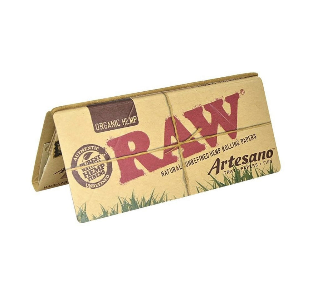 RAW Organic Artesano Kingsize Slim Rolling Paper w/ Tips & Tray - 15 Count Box - SoBe Hookah