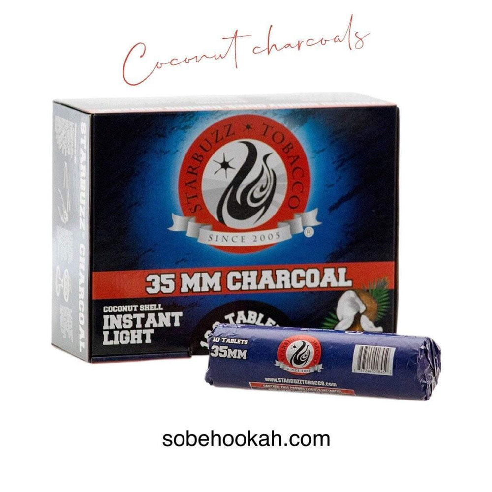 Starbuzz Charcoal 100 Pieces Quick Instant Light Coconut Shell Hookah Shisha Coal Fast Lite Medium Size 35 MM Box